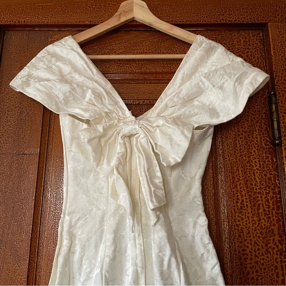 Jessica McClintock for Gunne Sax vintage mini dress with bow back cold shoulder - Picture 5 of 8